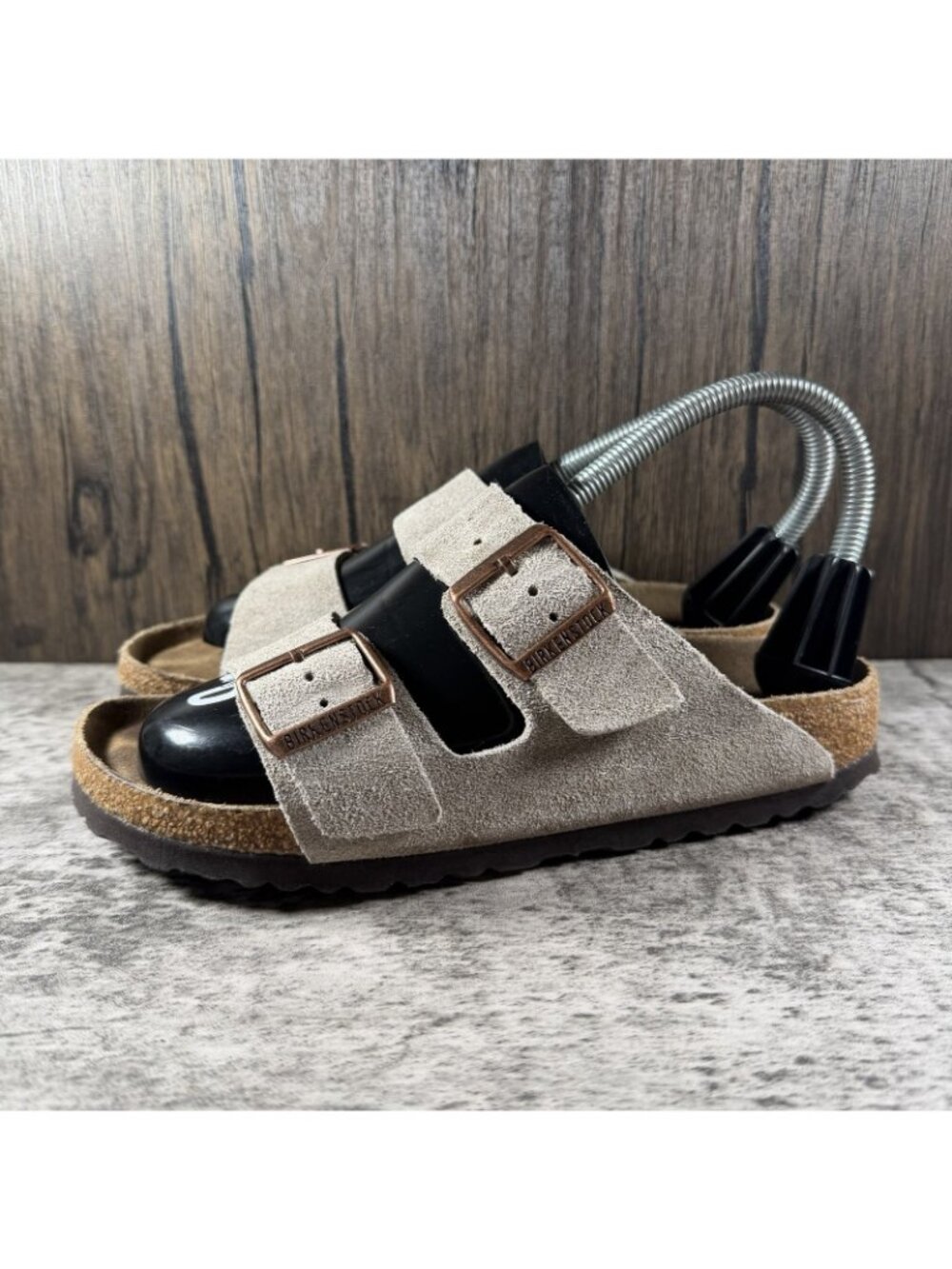 Womens Birkenstock Arizona Soft Footbed gray Suede Slides Sandals Sz EU 37 US 6 - Picture 3 of 10